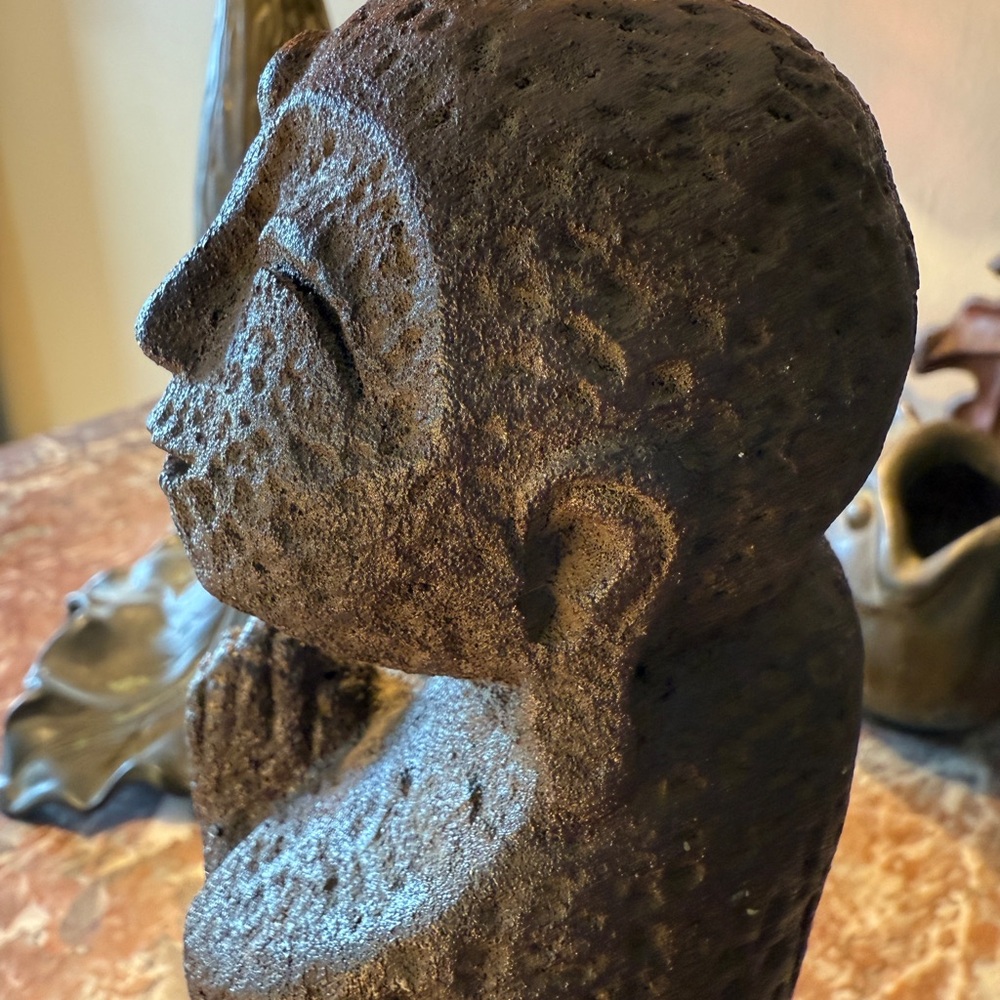 Smiling Jizo Buddha Stone Statue - Guardian of Children and Travelers - Picture 11 of 15